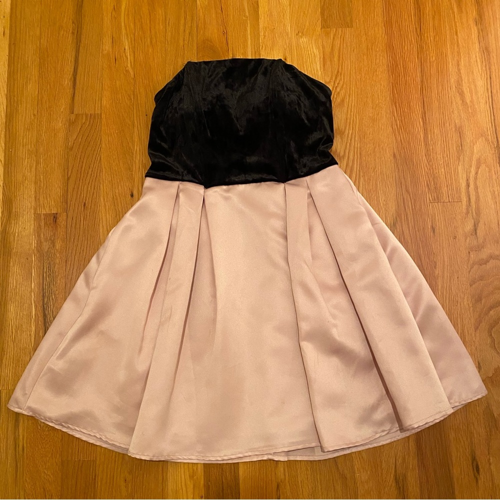 Strapless Mini Formal A-Line Dress with Velvet Bust and Satin Skirt